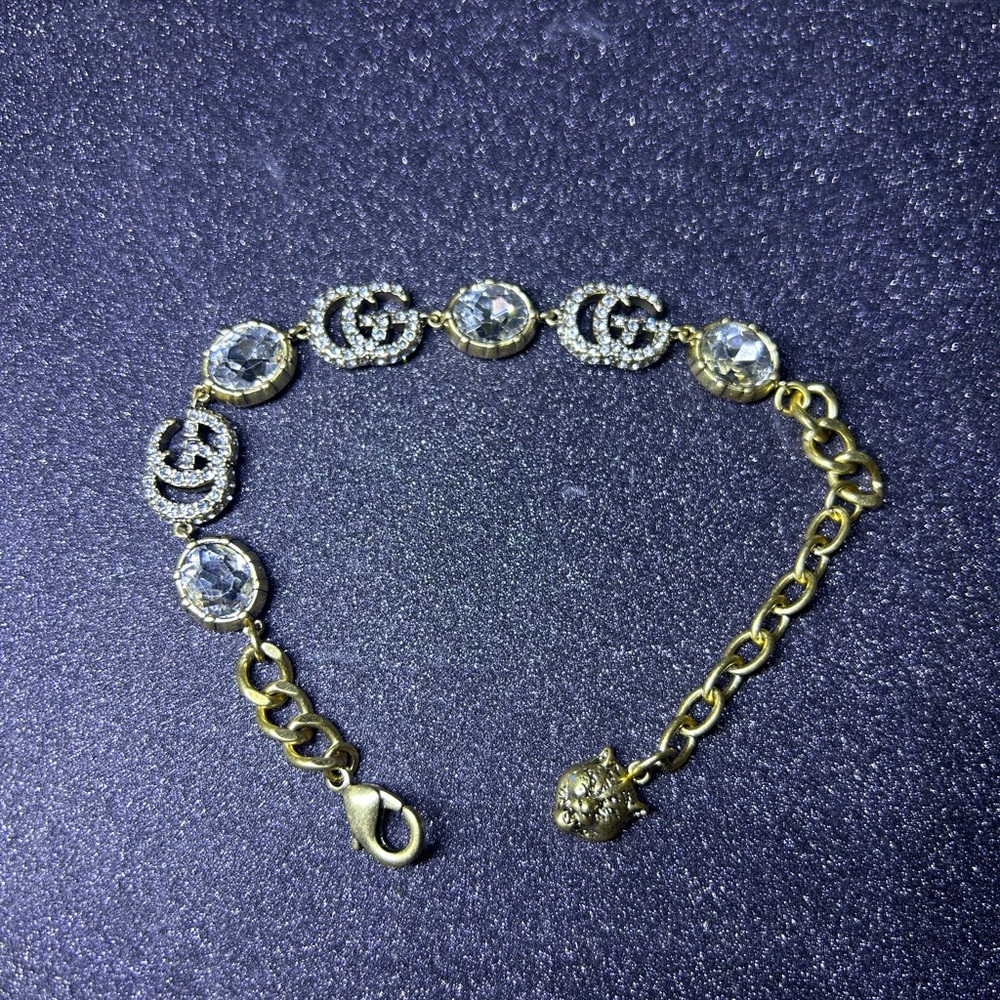Gucci Double G Bracelet With White Crystals 19cm Brand New